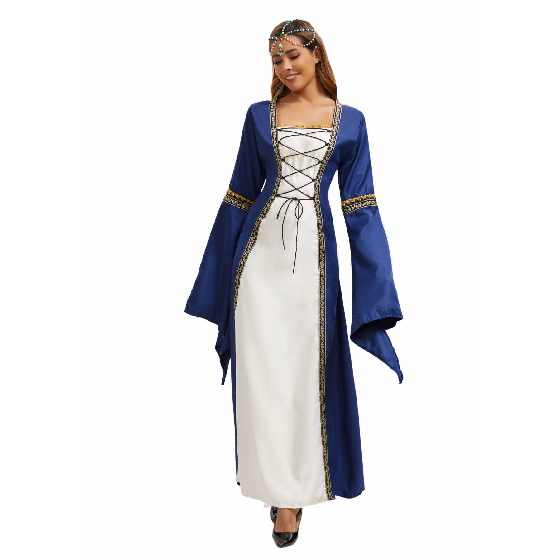 Gothic Retro Medieval Court Women Dresses Robe trumpet Long Sleeve - Ecosfun