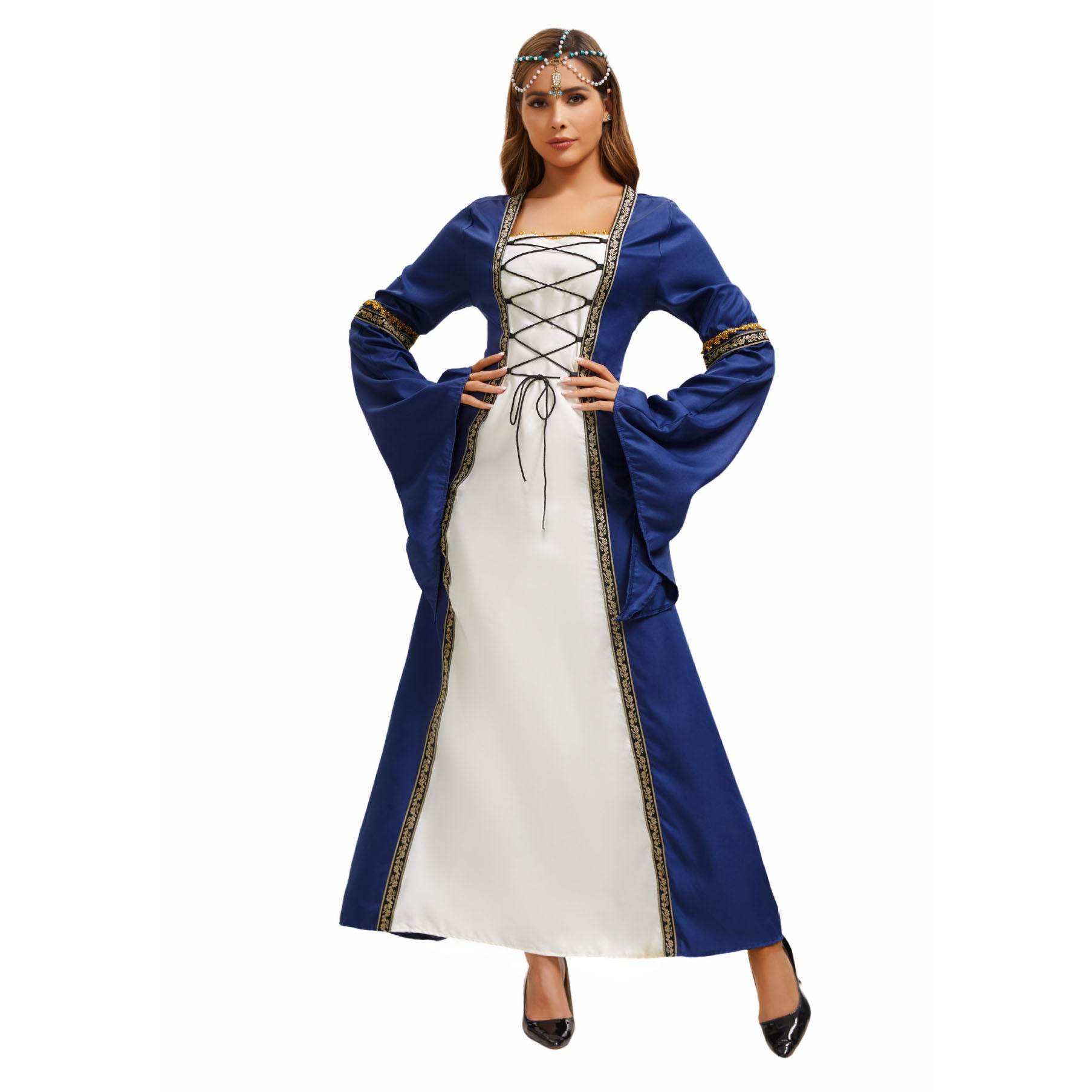 Gothic Retro Medieval Court Women Dresses Robe trumpet Long Sleeve - Ecosfun