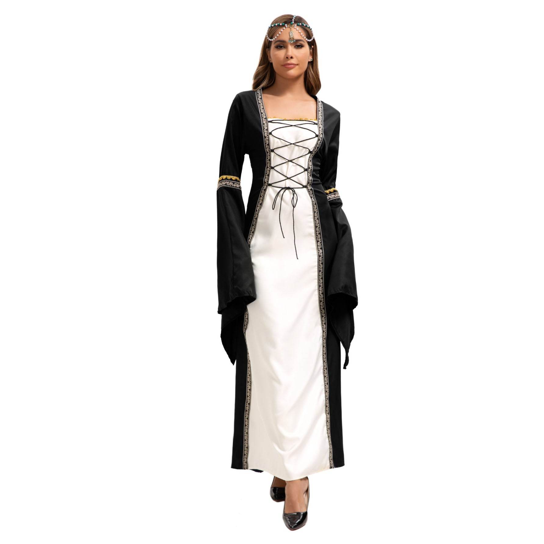 Gothic Retro Medieval Court Women Dresses Robe trumpet Long Sleeve - Ecosfun
