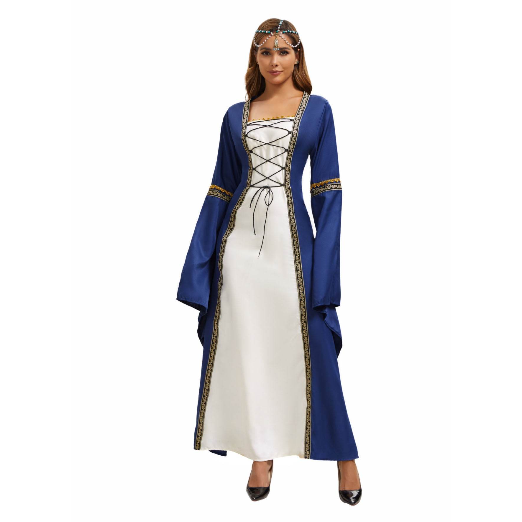 Gothic Retro Medieval Court Women Dresses Robe trumpet Long Sleeve - Ecosfun