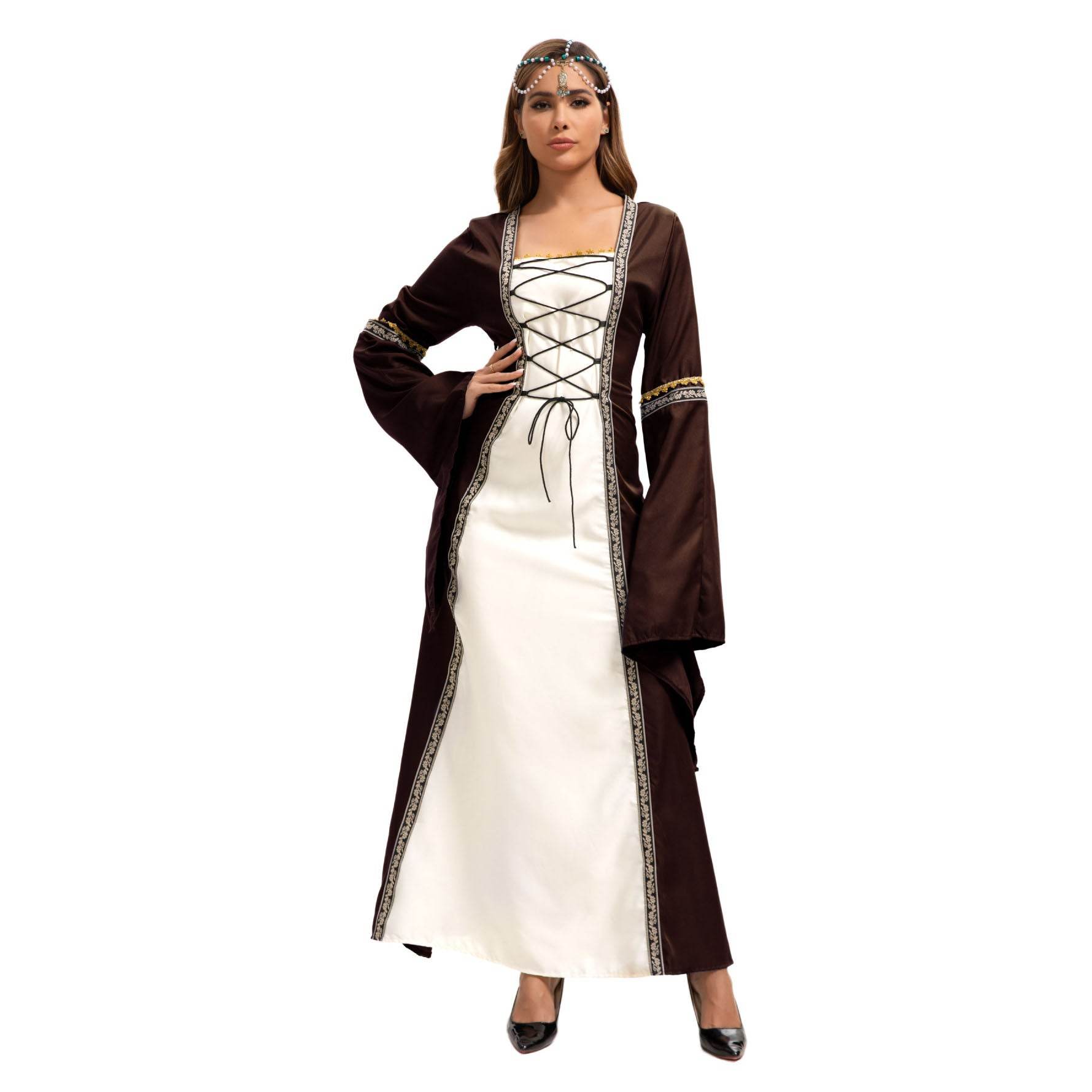 Gothic Retro Medieval Court Women Dresses Robe trumpet Long Sleeve - Ecosfun