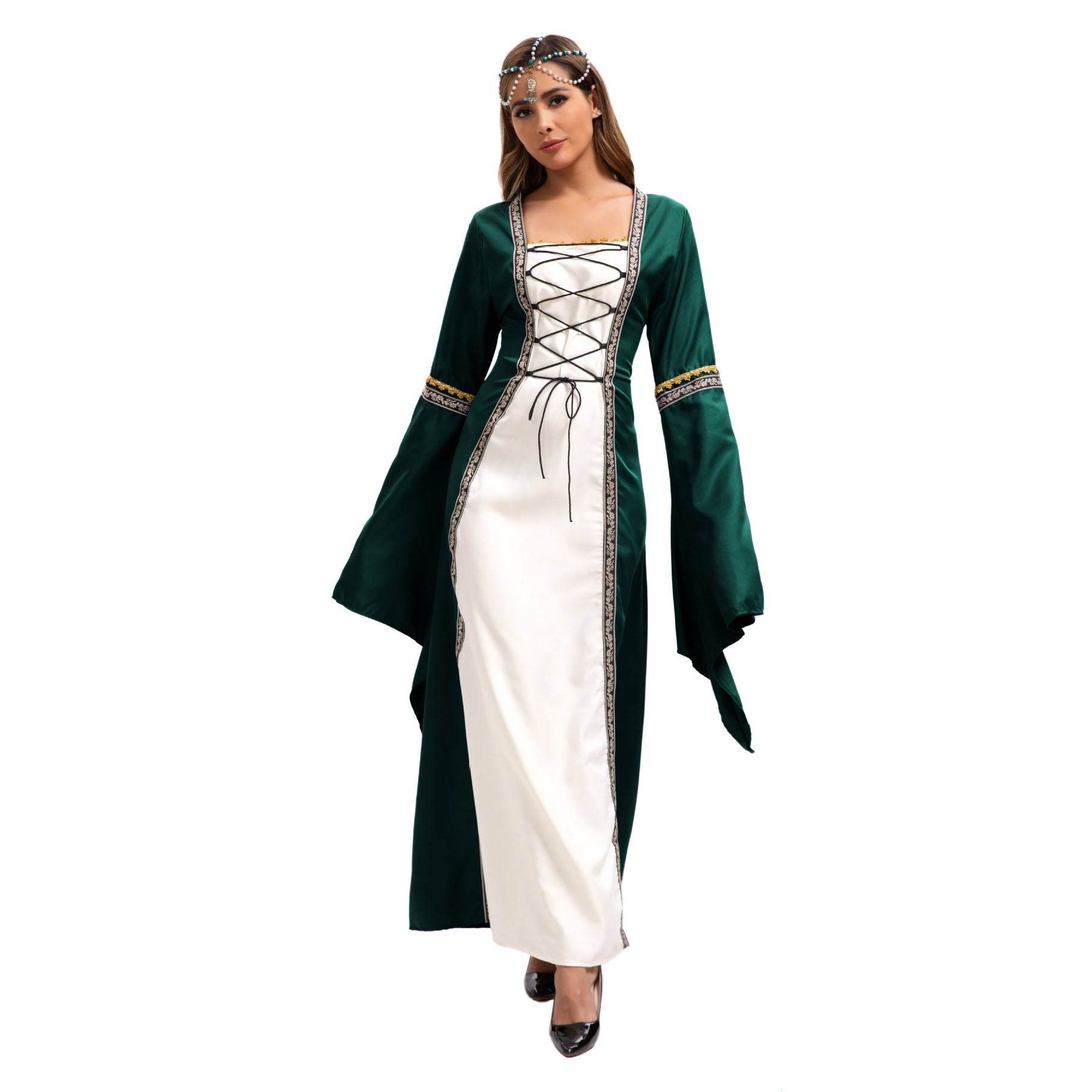 Gothic Retro Medieval Court Women Dresses Robe trumpet Long Sleeve - Ecosfun