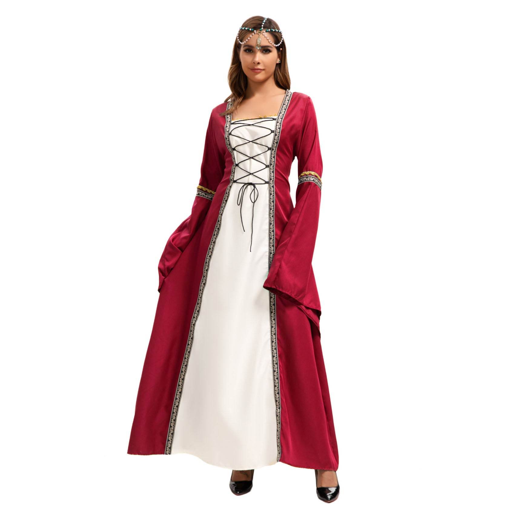 Gothic Retro Medieval Court Women Dresses Robe trumpet Long Sleeve - Ecosfun