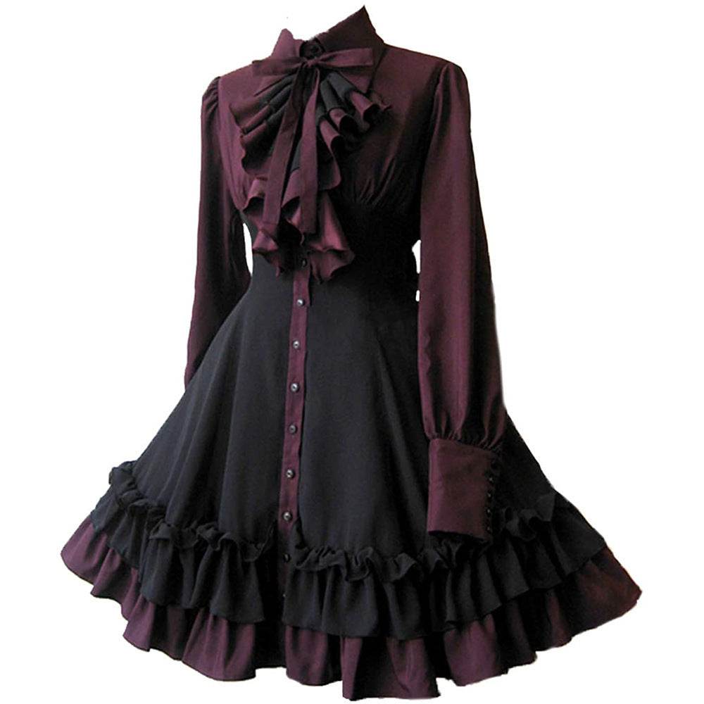 Medieval cos Renaissance gothic dress Retro bow ruffled punk cosplay skirt - Ecosfun