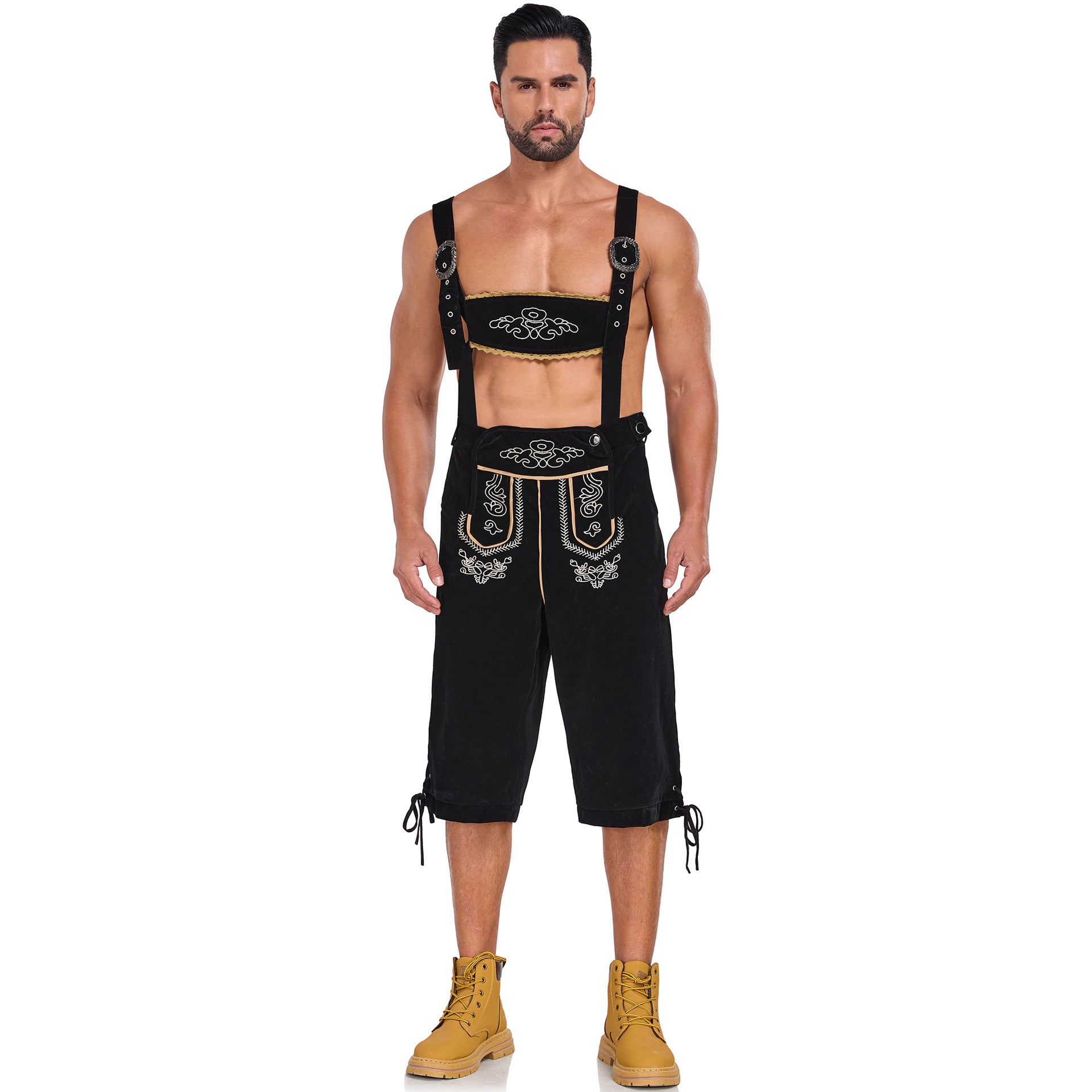 Men's German Bavarian Oktoberfest Costume Velvet Overalls Trousers Halloween