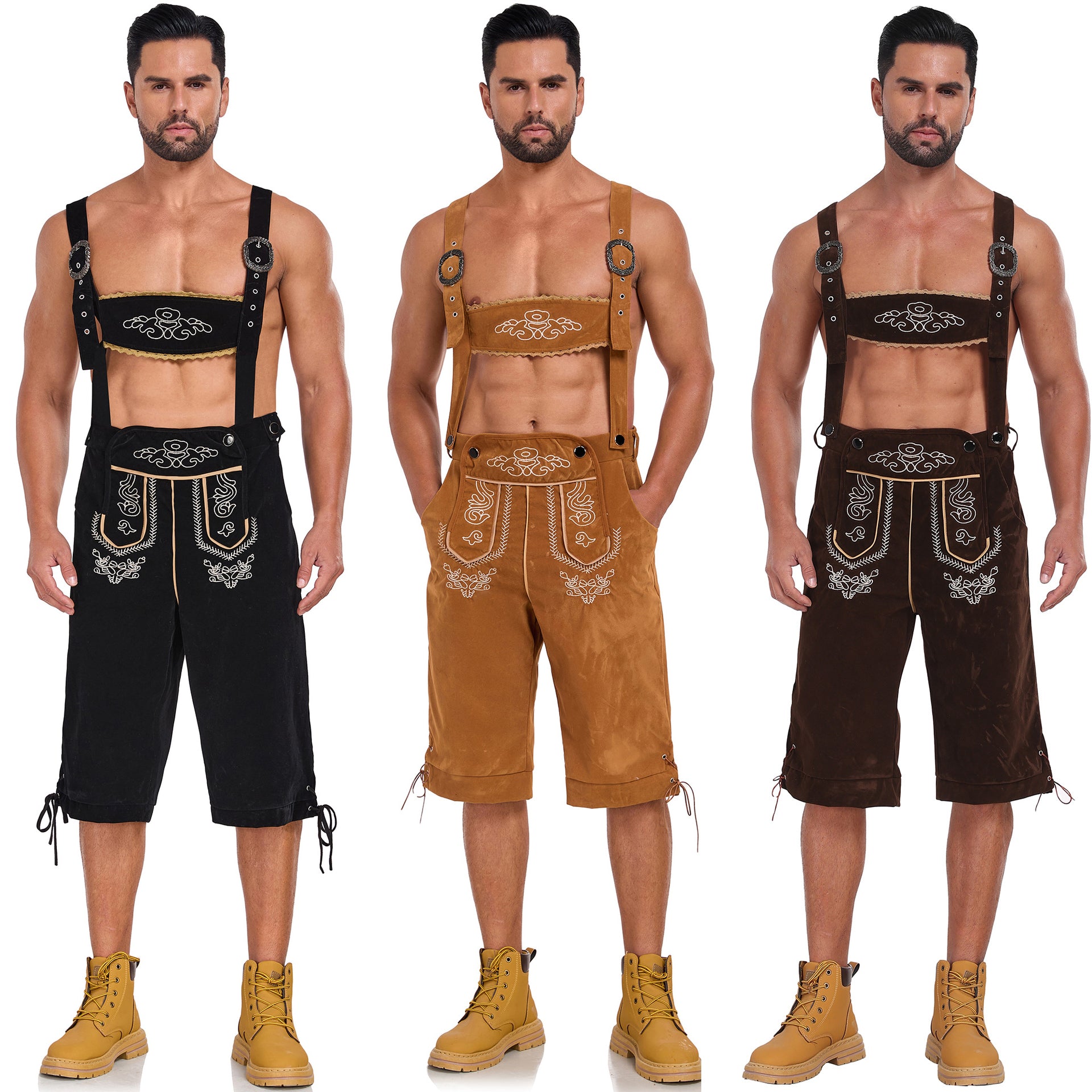 Men's German Bavarian Oktoberfest Costume Velvet Overalls Trousers Halloween