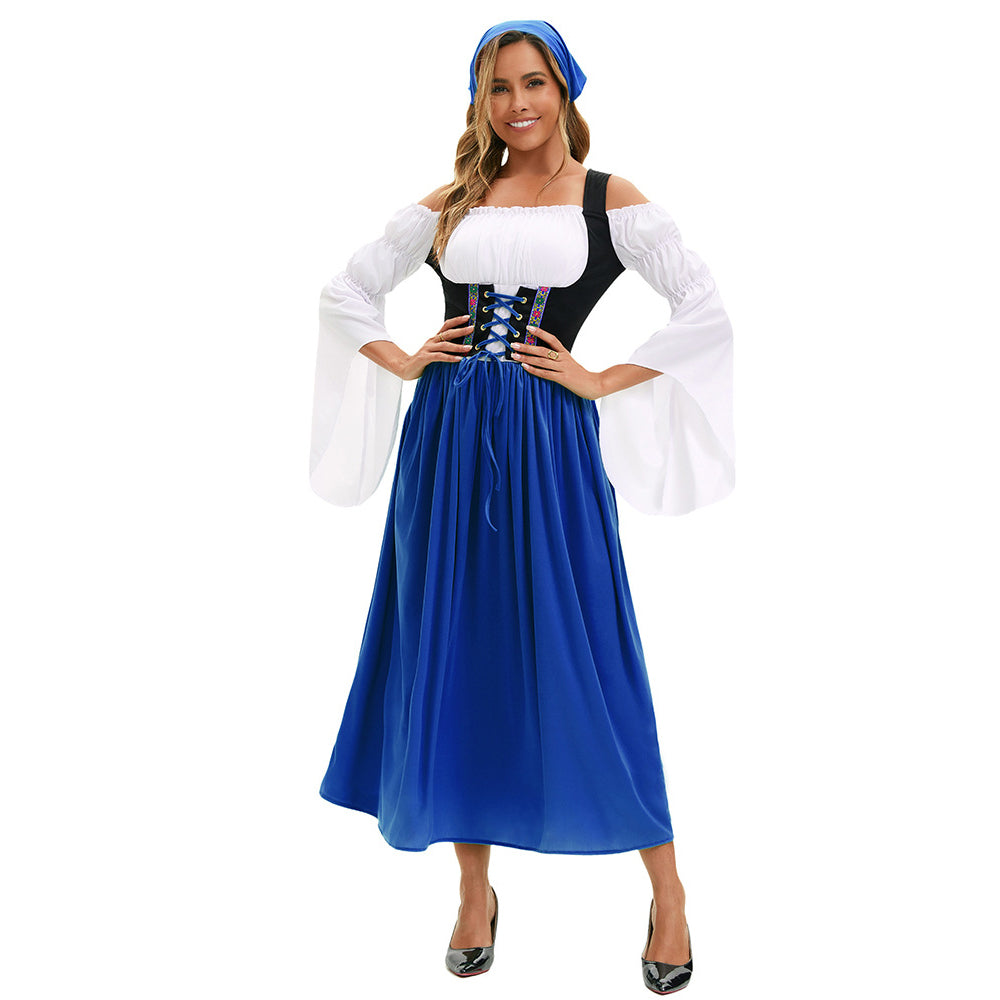 Medieval Farm Maid Oktoberfest Long Dress Costume for Women
