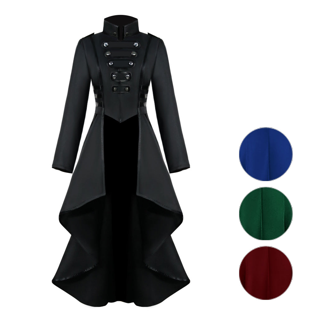 Medieval Costume dress tuxedo women's lapel irregular hem retro long top