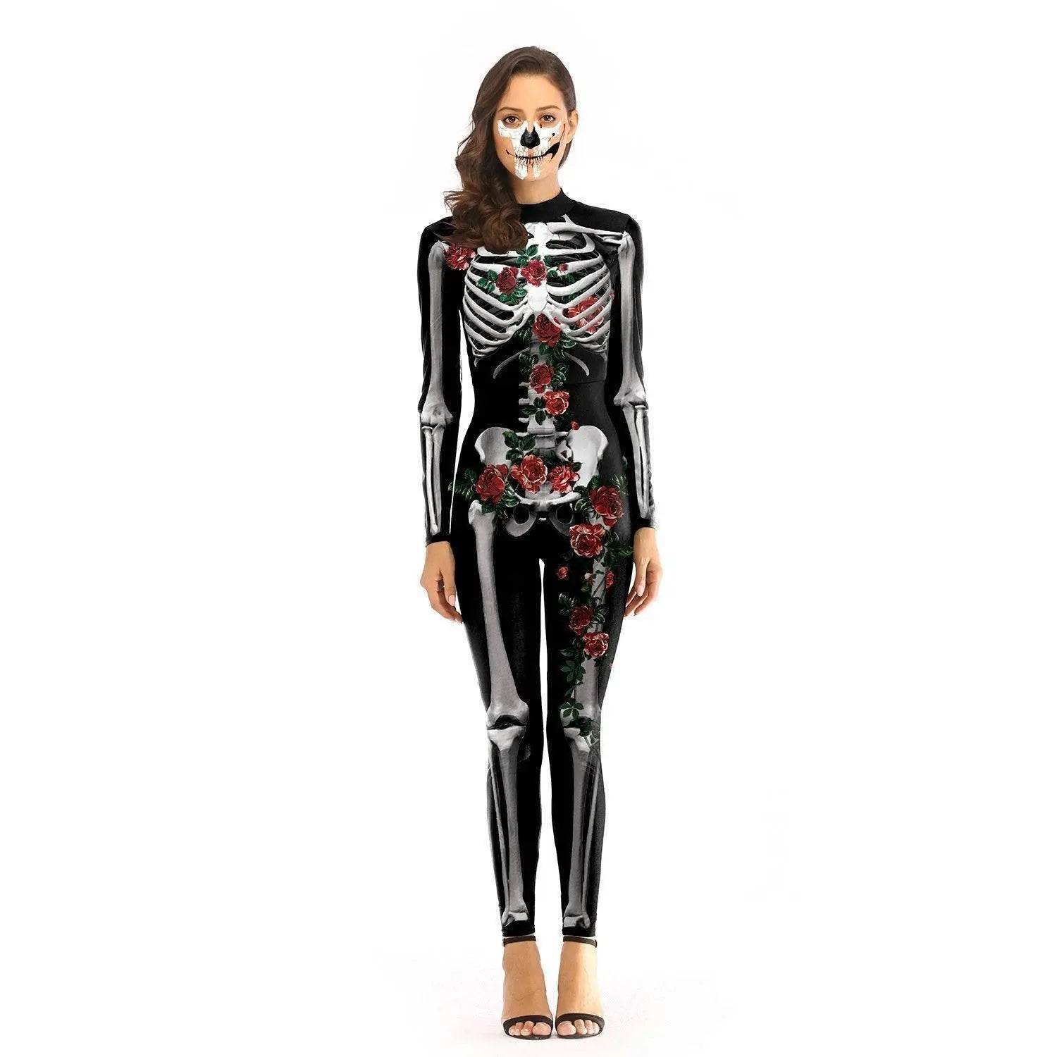 Adult Skeleton Print Zentai Jumpsuit Halloween Cosplay Costume - Ecosfun