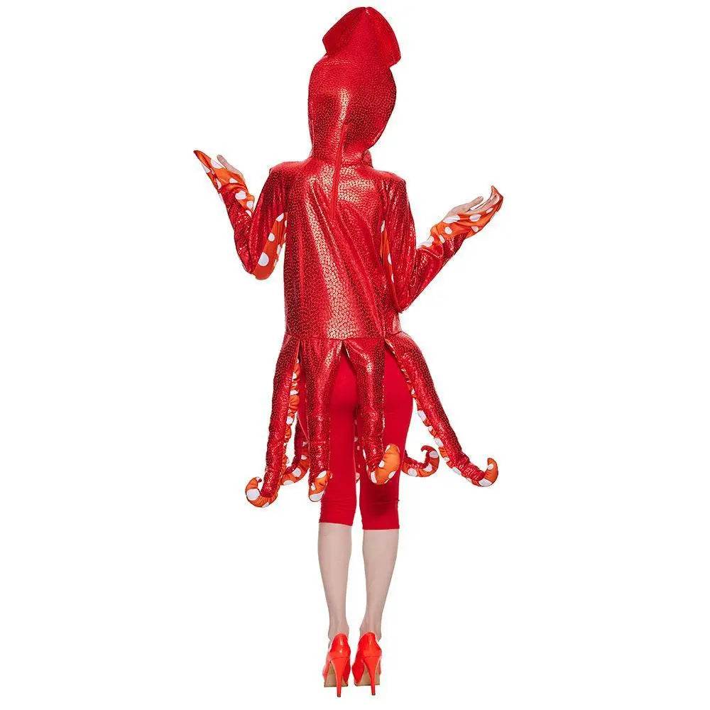 Adult Spoof Squid Costume Red Leggings Jumpsuit Funny Novelty Halloween Cosplay Costume - Ecosfun