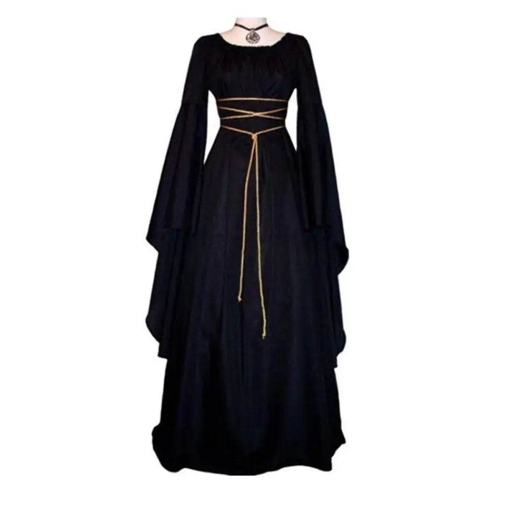 Antique solid color Halloween witch long sleeve dress - Ecosfun