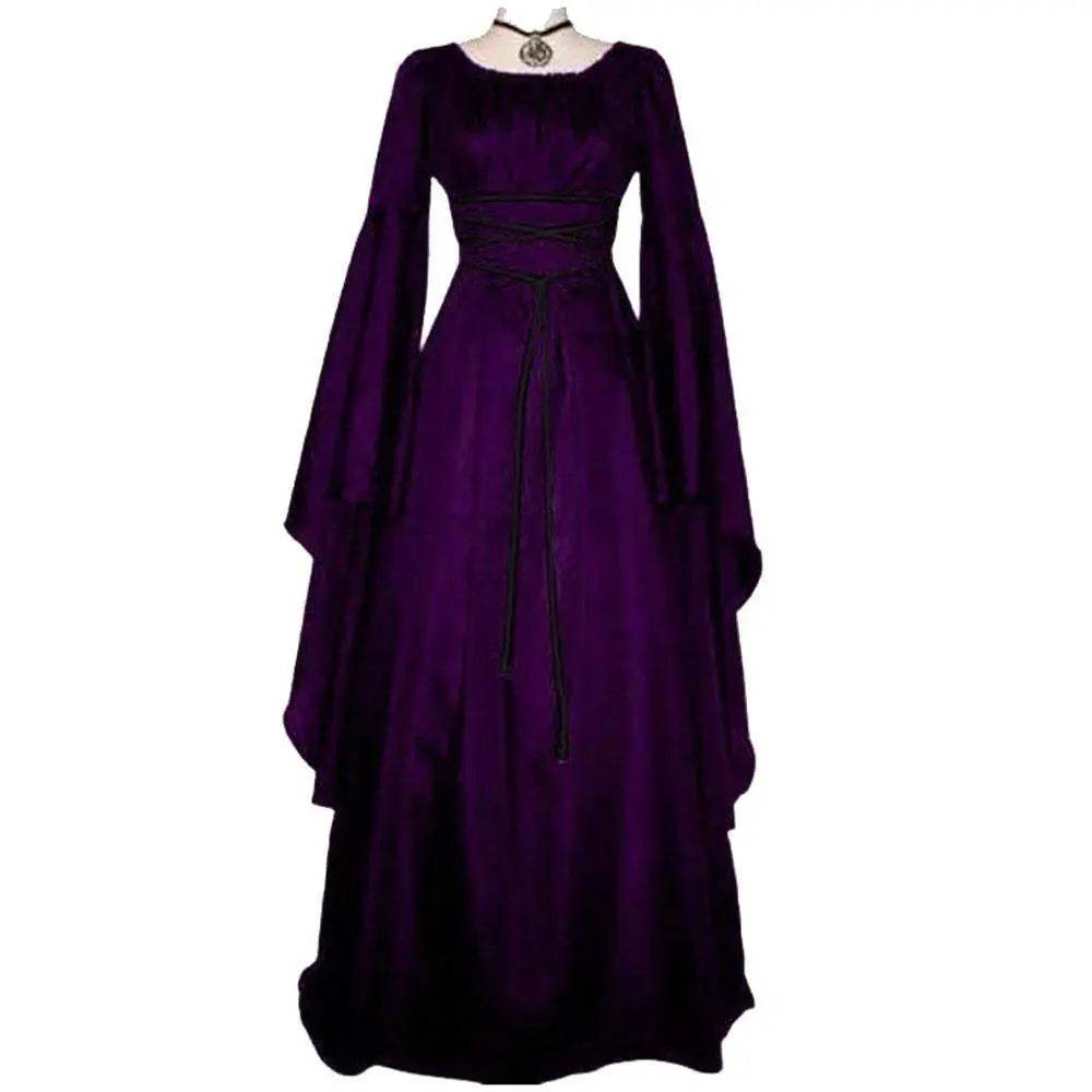 Antique solid color Halloween witch long sleeve dress - Ecosfun