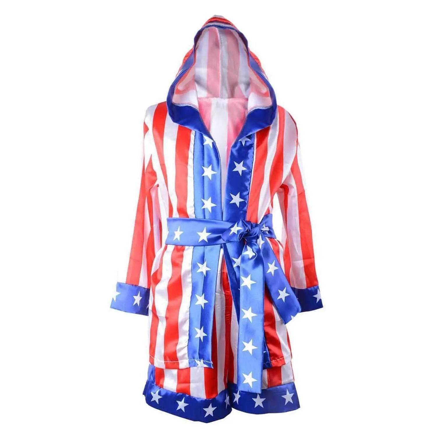 Boxer Cosplay Costume Rocky Balboa Suit Uniform American Star Stripes Robe Italian Boxing Outfit Set for Kids - Ecosfun