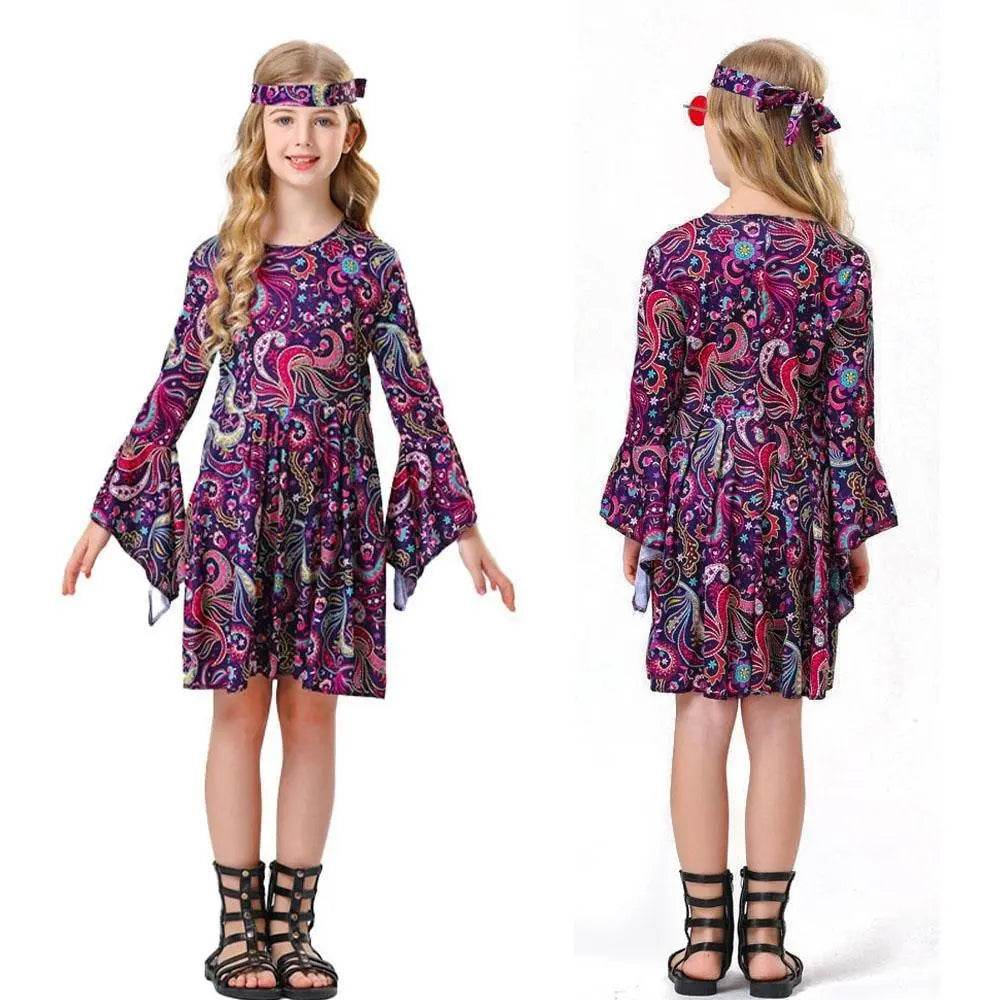 Children's 70s Retro Disco Hippie Fancy Dress Costumes Country Singer Cosplay - Ecosfun