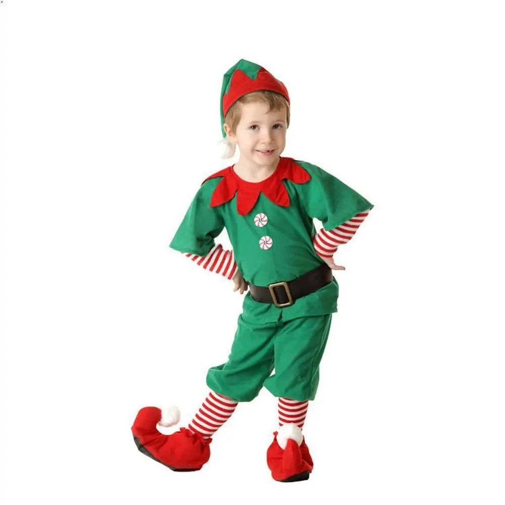 Family Matching Costume Christmas Suit Green Elf Santa Claus Outfits - Ecosfun