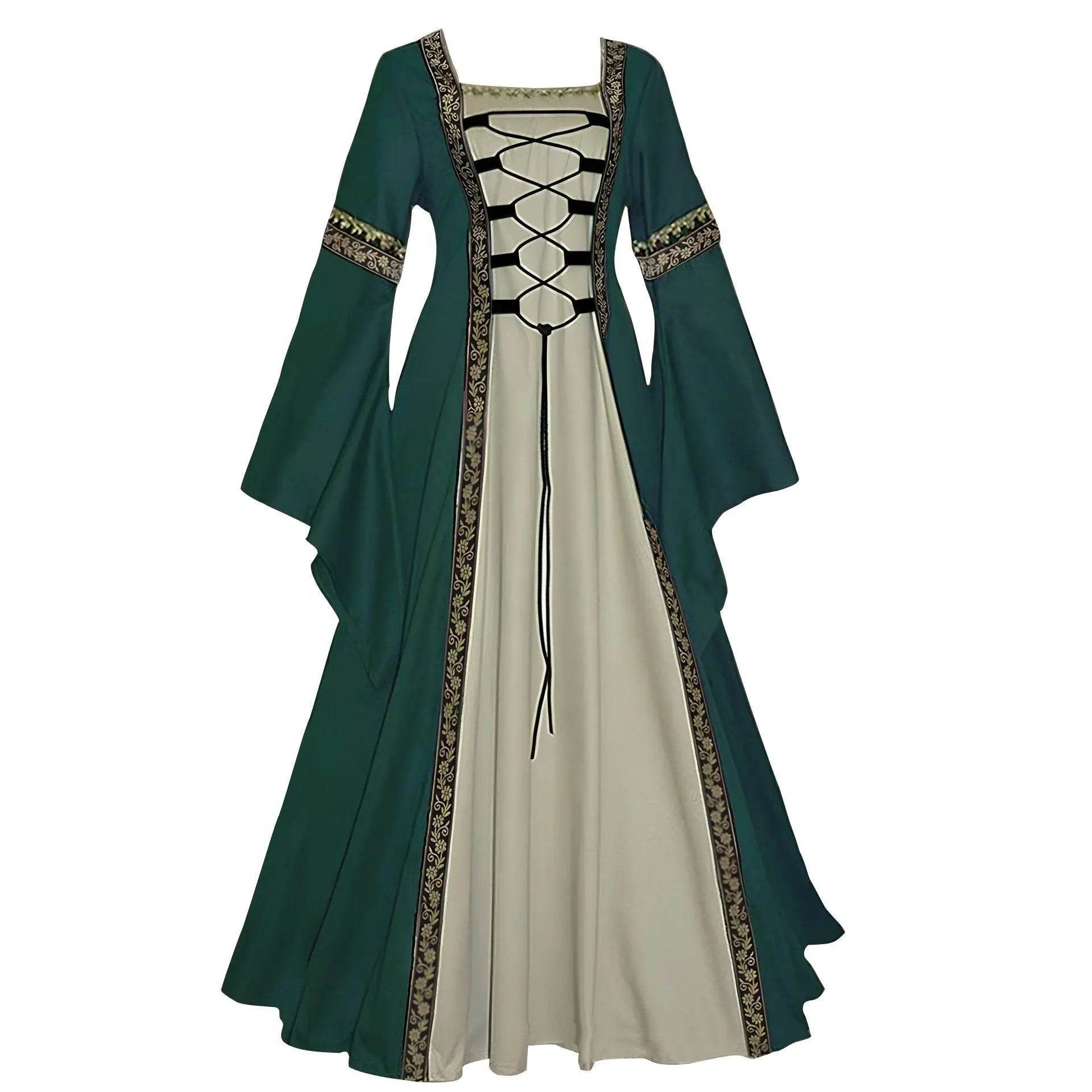 Gothic retro women's Medieval Court Costume Robe large size trumpet sleeve long dress - Ecosfun