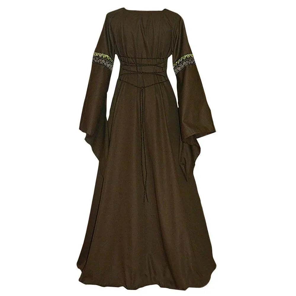 Gothic retro women's Medieval Court Costume Robe large size trumpet sleeve long dress - Ecosfun