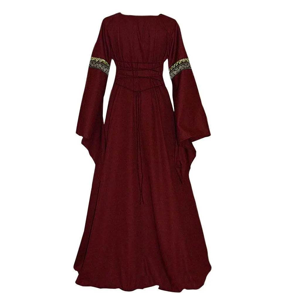 Gothic retro women's Medieval Court Costume Robe large size trumpet sleeve long dress - Ecosfun