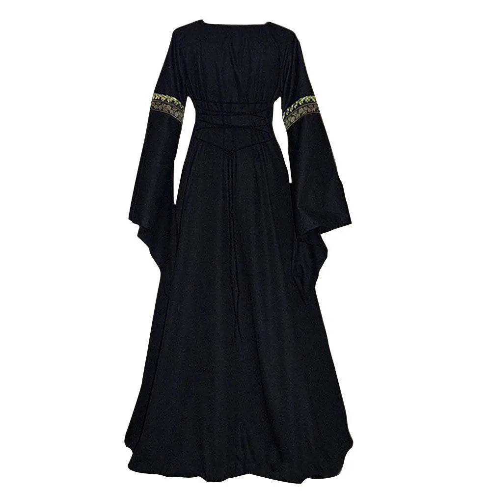 Gothic retro women's Medieval Court Costume Robe large size trumpet sleeve long dress - Ecosfun