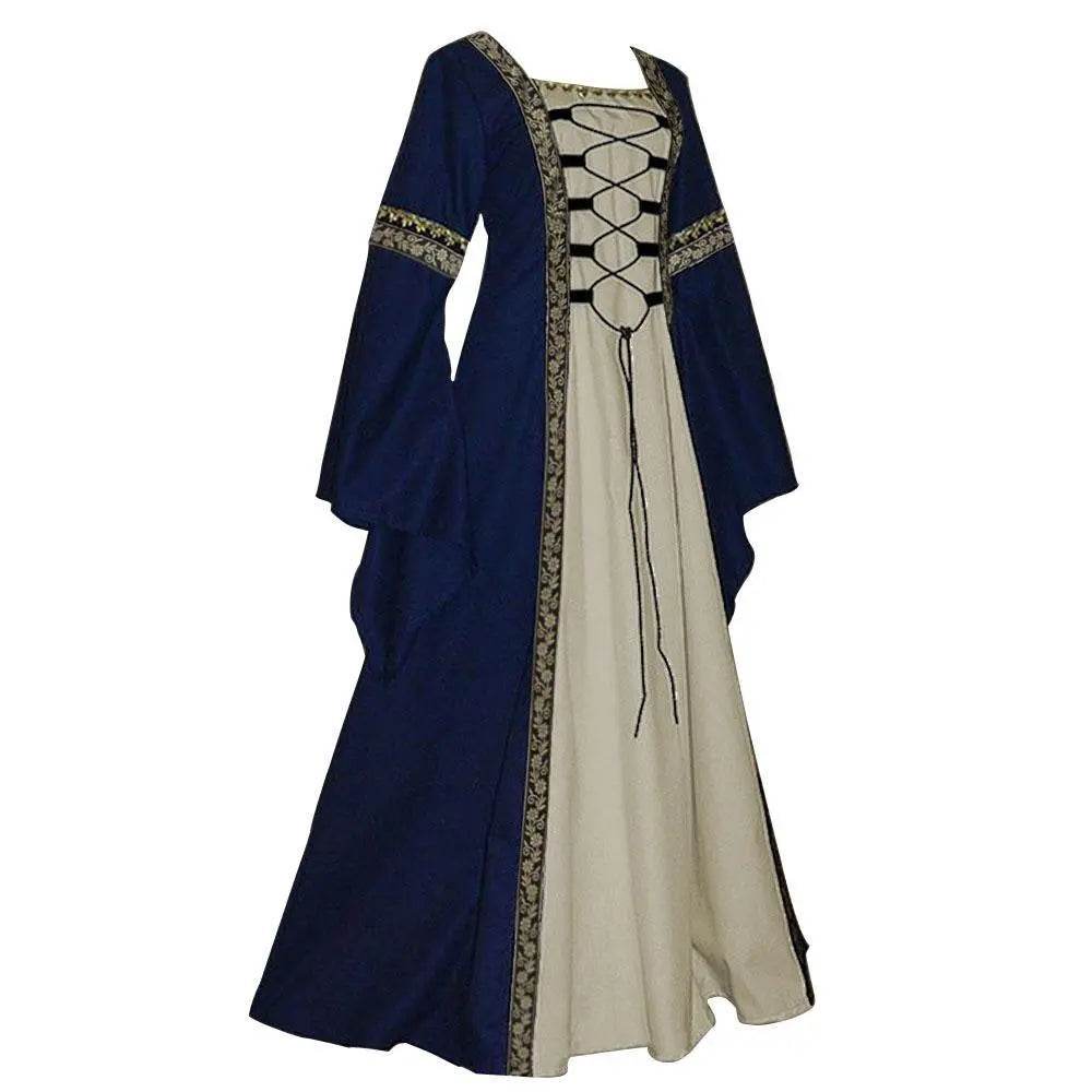 Gothic retro women's Medieval Court Costume Robe large size trumpet sleeve long dress - Ecosfun