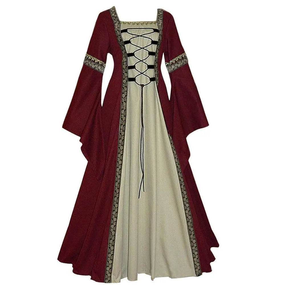 Gothic retro women's Medieval Court Costume Robe large size trumpet sleeve long dress - Ecosfun