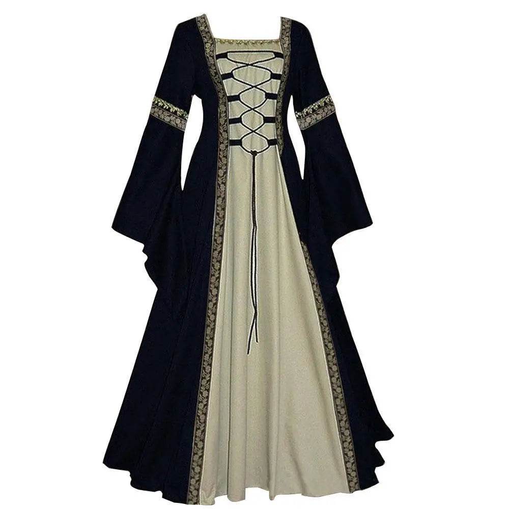 Gothic retro women's Medieval Court Costume Robe large size trumpet sleeve long dress - Ecosfun