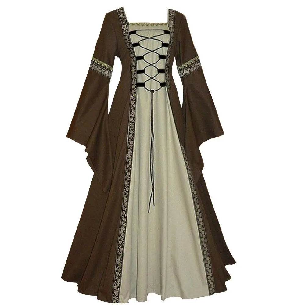 Gothic retro women's Medieval Court Costume Robe large size trumpet sleeve long dress - Ecosfun
