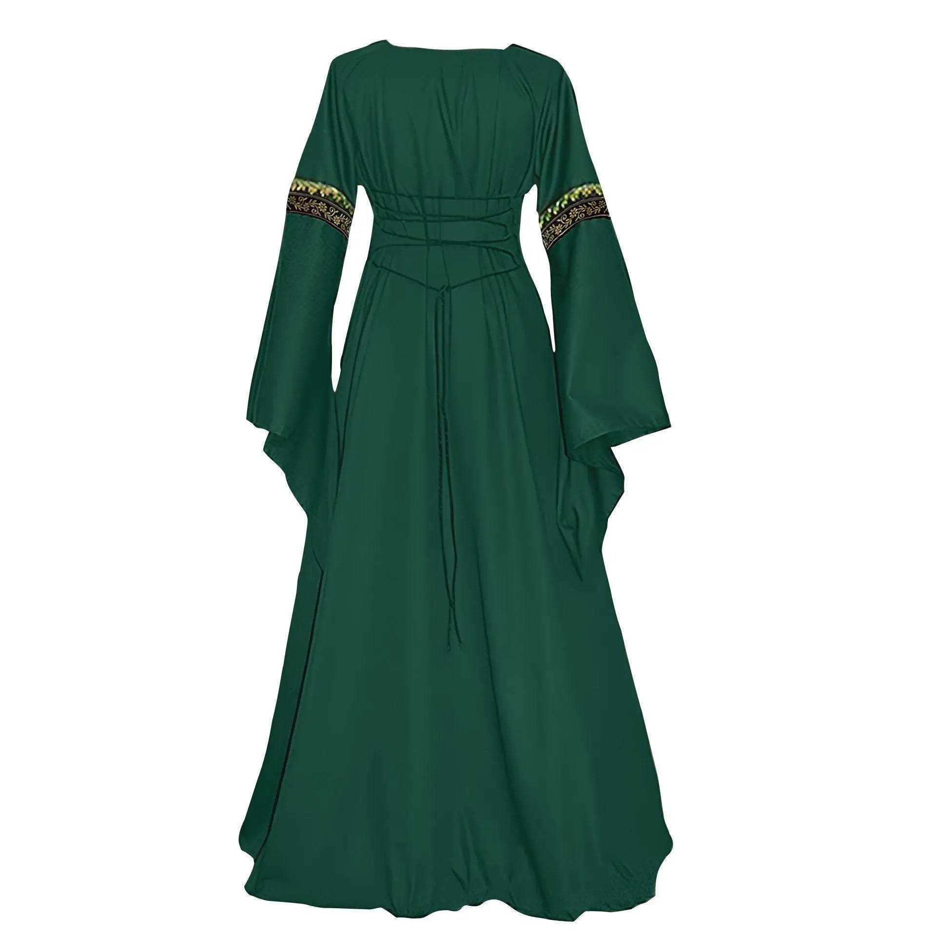 Gothic retro women's Medieval Court Costume Robe large size trumpet sleeve long dress - Ecosfun