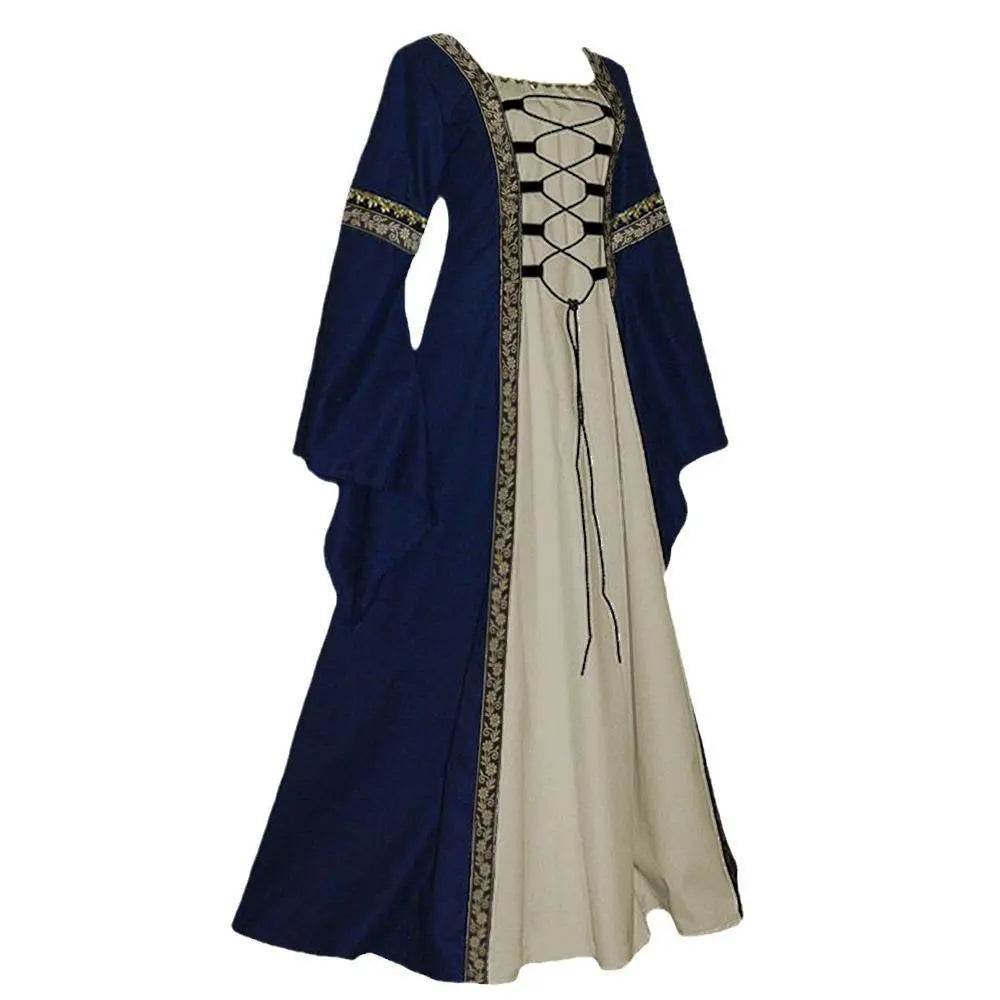 Gothic retro women's Medieval Court Costume Robe large size trumpet sleeve long dress - Ecosfun