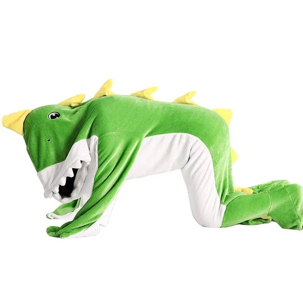 Green Dinosaur Animal Sleeping Bag Loose Onesies Pajamas Adult Super Soft Fleece Hoodie - Ecosfun