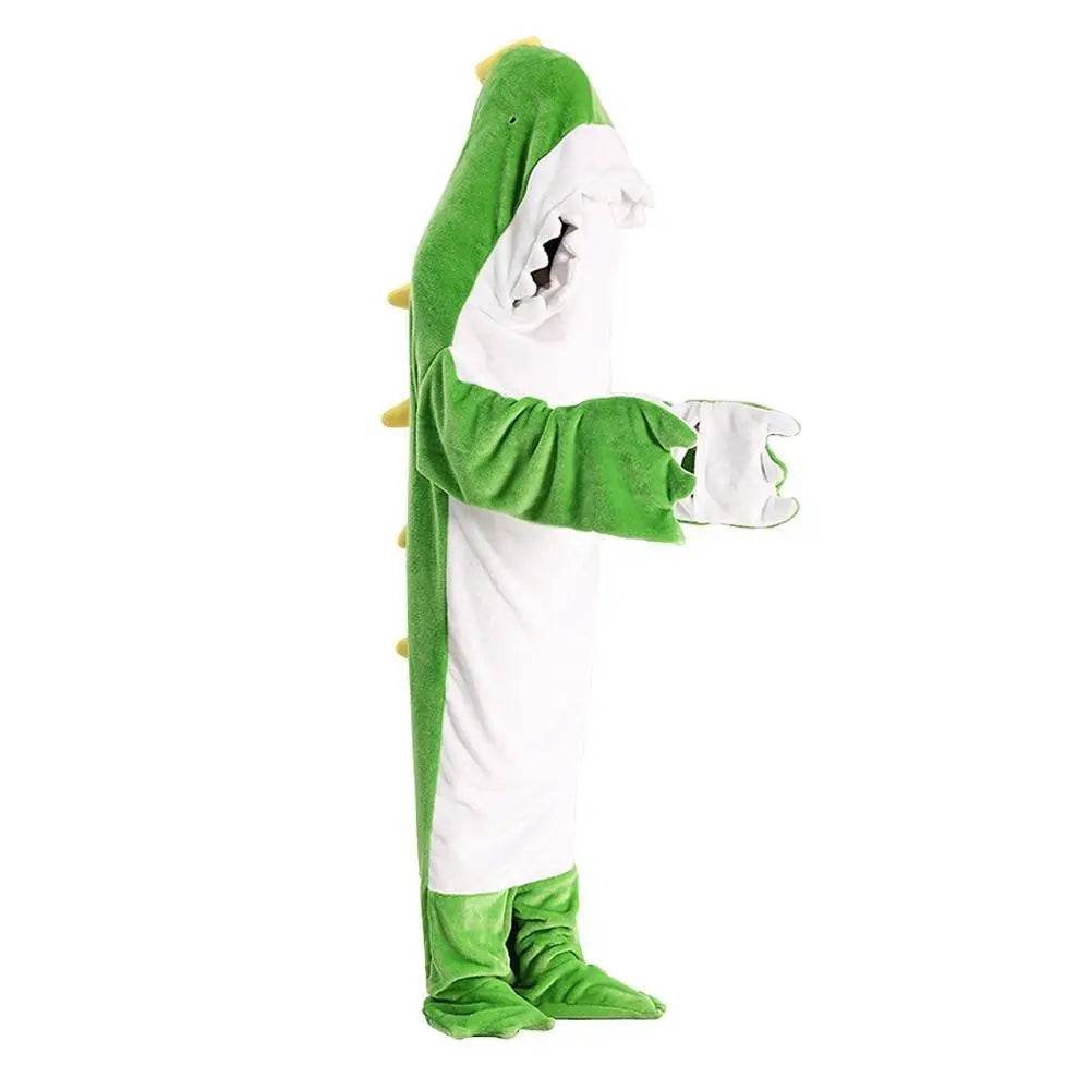 Green Dinosaur Animal Sleeping Bag Loose Onesies Pajamas Adult Super Soft Fleece Hoodie - Ecosfun