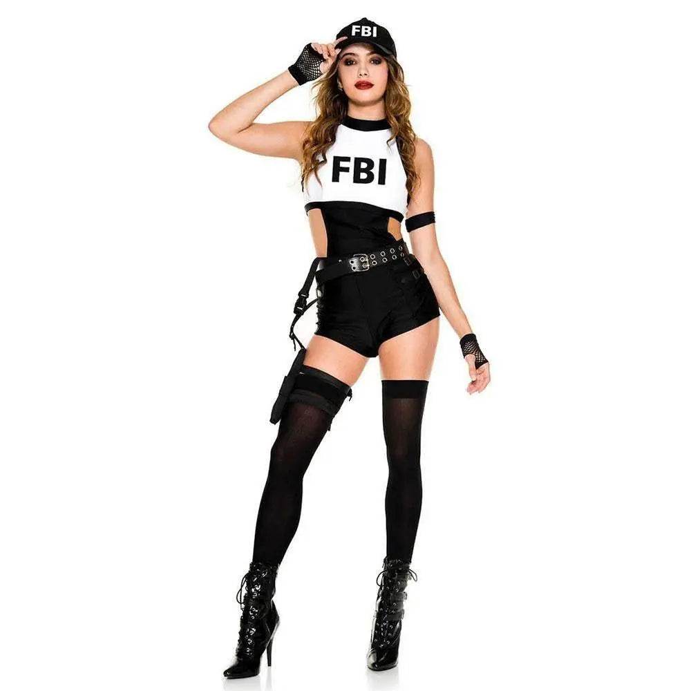 Halloween FBI Cosplay Costumes for Women Jumpsuit Temptation Police Uniform Party Club - Ecosfun