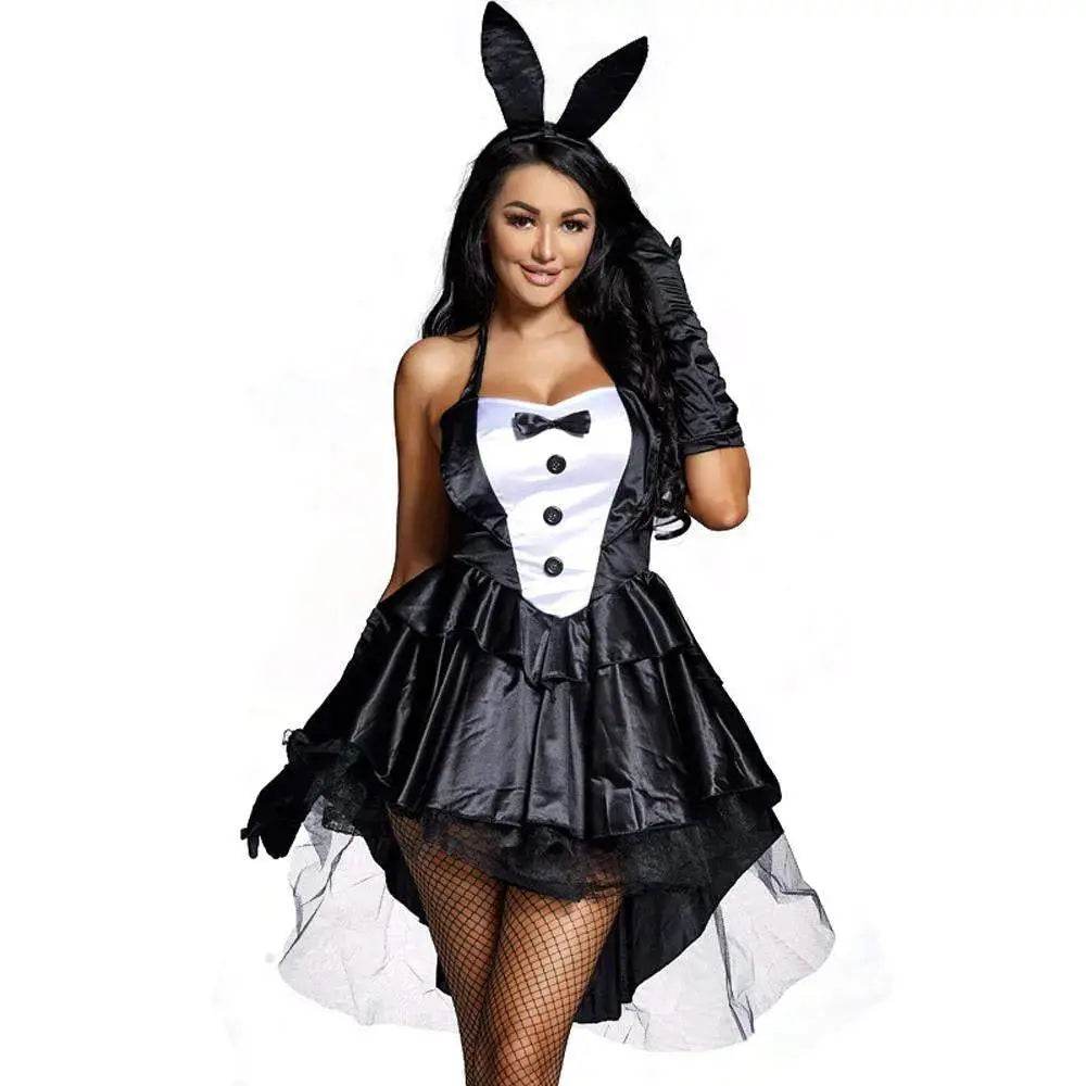 Halloween Women's bunny tuxedo magician Black Easter costume for girl - Ecosfun