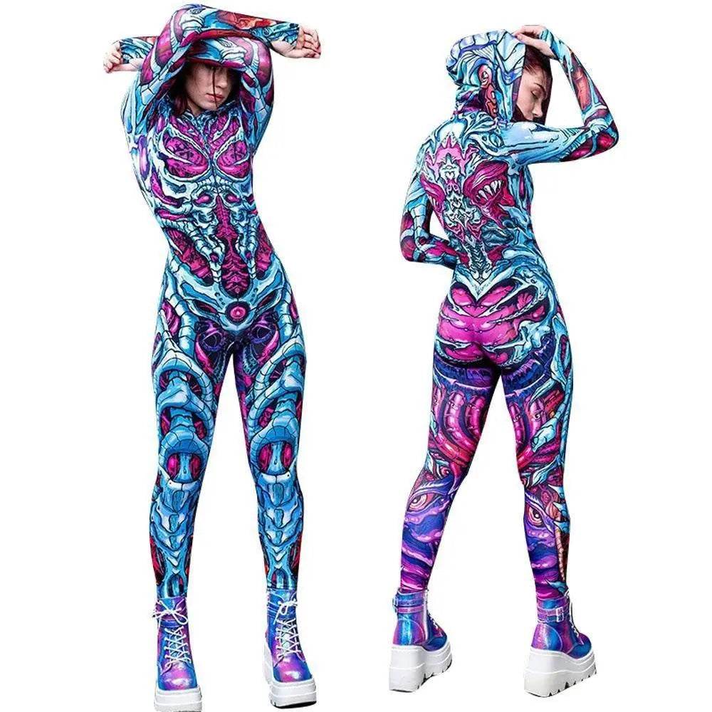 Halloween skull zombie blue and cyan zentai costumes - Ecosfun