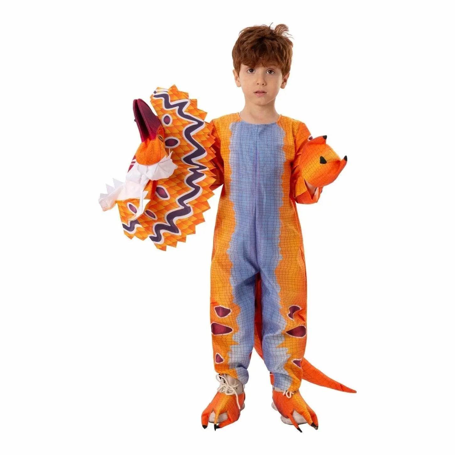 Kids Dilophosaurus Orange Animal Halloween Cosplay Party Costumes - Ecosfun
