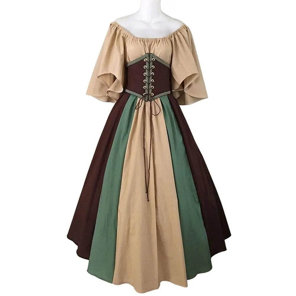 Medieval retro flying sleeves tie waist long one shoulder dress For Women - Ecosfun
