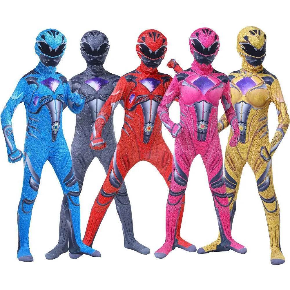 Power Rangers Cosplay Costume Dinosaur Suit Halloween Superhero Jumpsuit Outfit Dress Up For Kids Adult - Ecosfun
