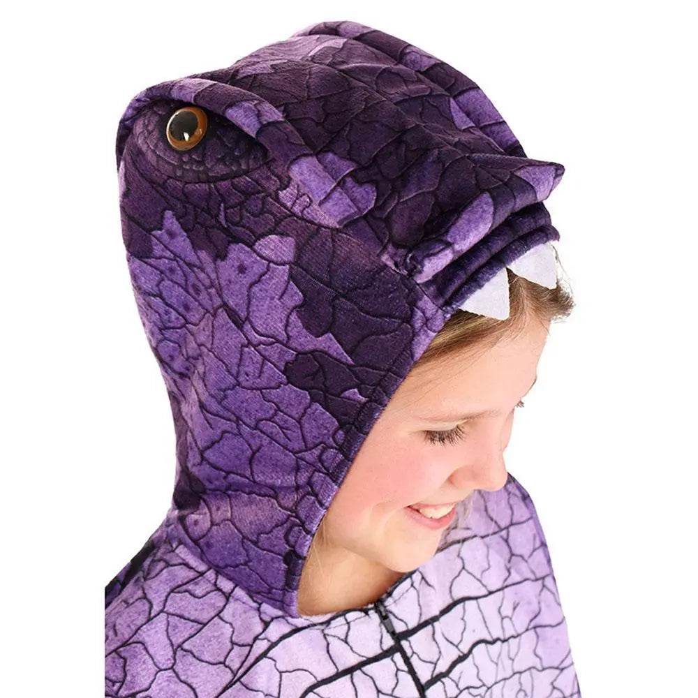 Ravenous Raptor Dinosaur Cosplay Costume Purple Hooded Jumpsuit Outfit Halloween for Kids - Ecosfun