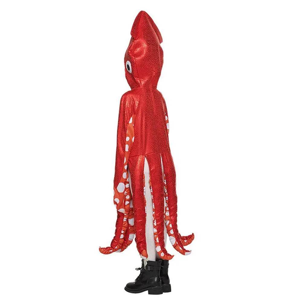 Squid Costume Red Leggings Jumpsuit Marine Life Cosplay Halloween Christmas School Party for Kids - Ecosfun