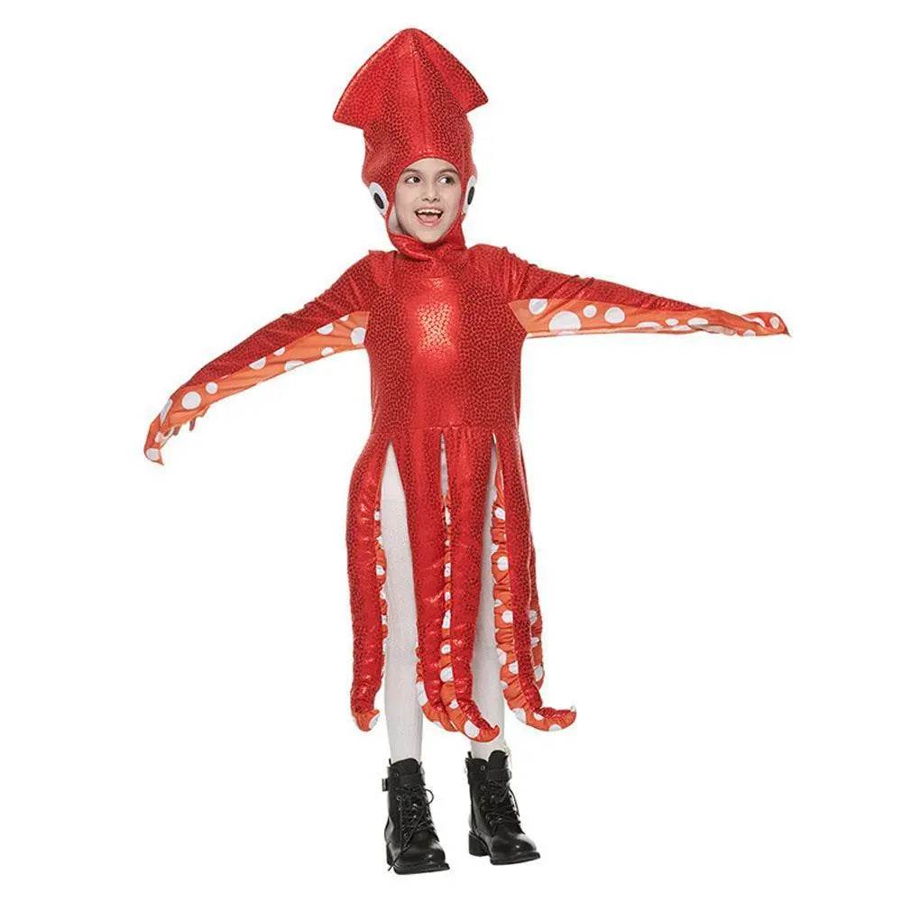 Squid Costume Red Leggings Jumpsuit Marine Life Cosplay Halloween Christmas School Party for Kids - Ecosfun