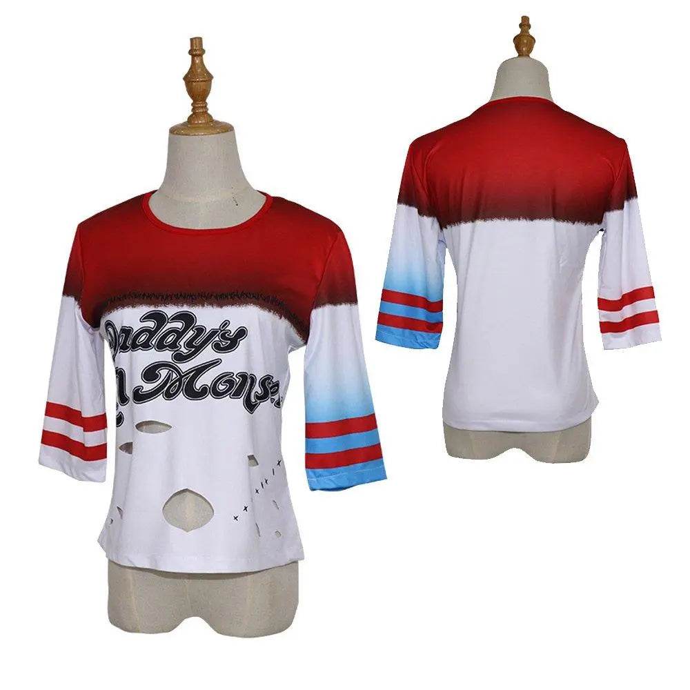 Suicide Squad Harley Quinn Cosplay Costume T-shirt Halloween Queen Outfit - Ecosfun