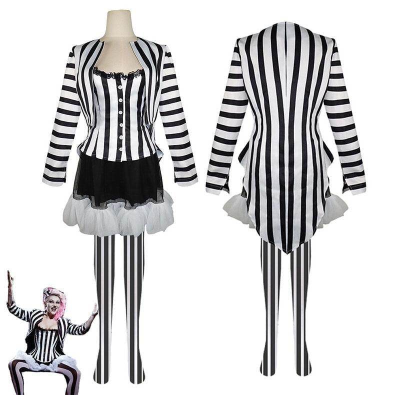 Beetlejuice 2 Costume Black and White Striped Women Dress Outfits - Ecosfun