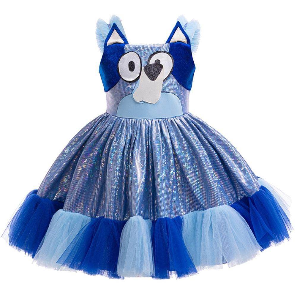 Girls' Bluey Princess Dress Costume Cartoon Print Cosplay Tutu for Kids - Ecosfun