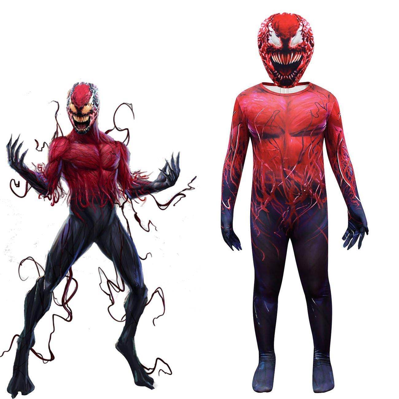 Spider-Man CARNAGE RED VENOM Costume For Kids Deluxe Zentai Cosplay Jumpsuits With Head Mask Halloween - Ecosfun