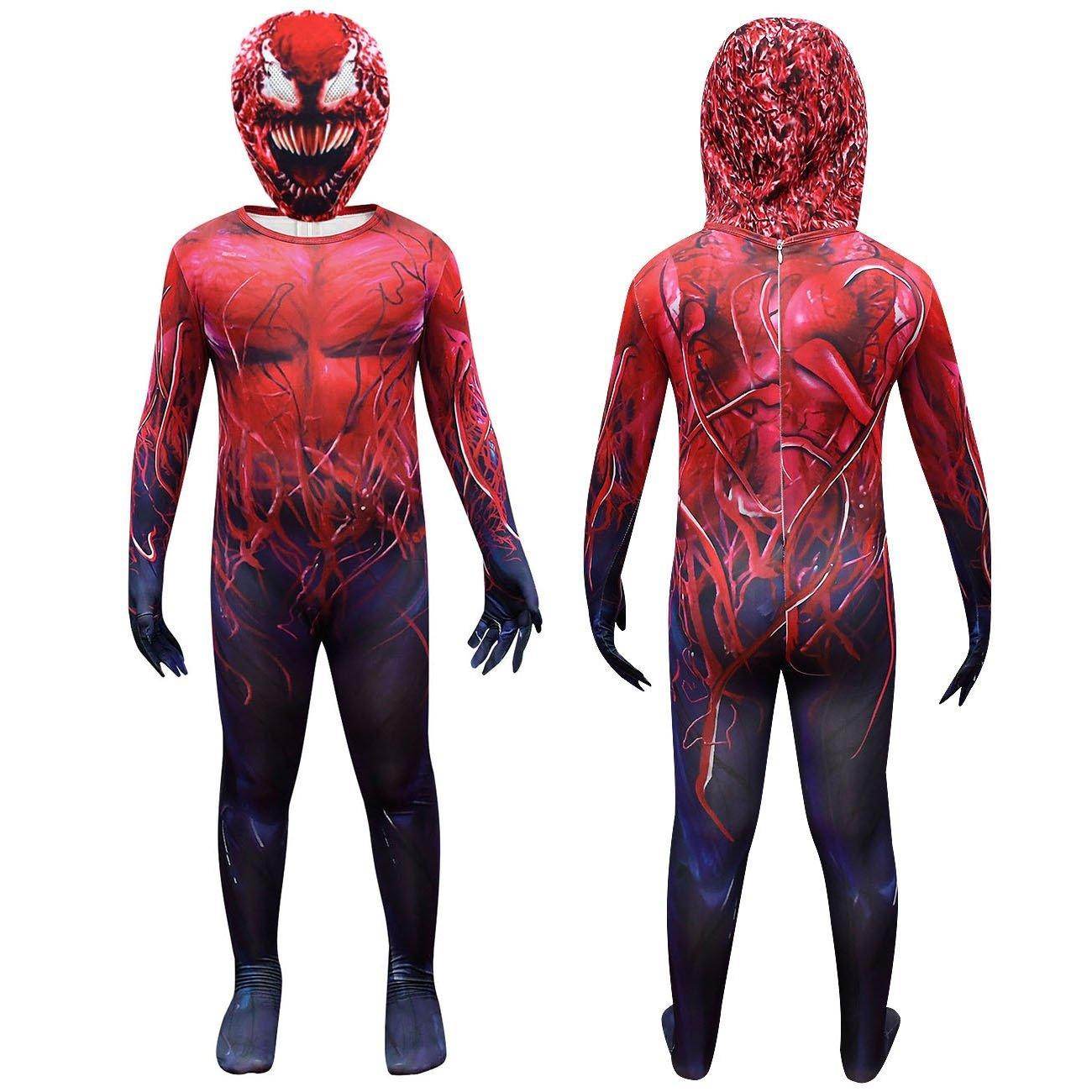 Spider-Man CARNAGE RED VENOM Costume For Kids Deluxe Zentai Cosplay Jumpsuits With Head Mask Halloween - Ecosfun