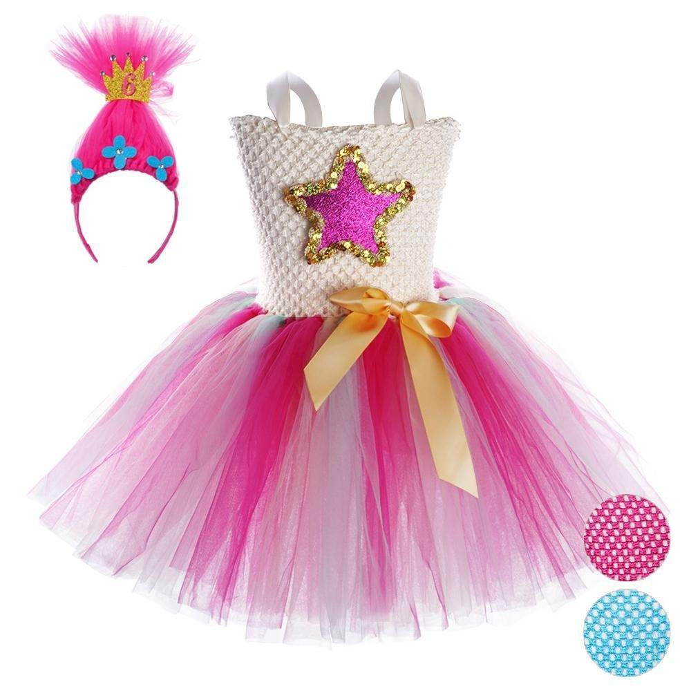 Trolls Girls gown Princess Poppy dress Birthday party ball - Ecosfun