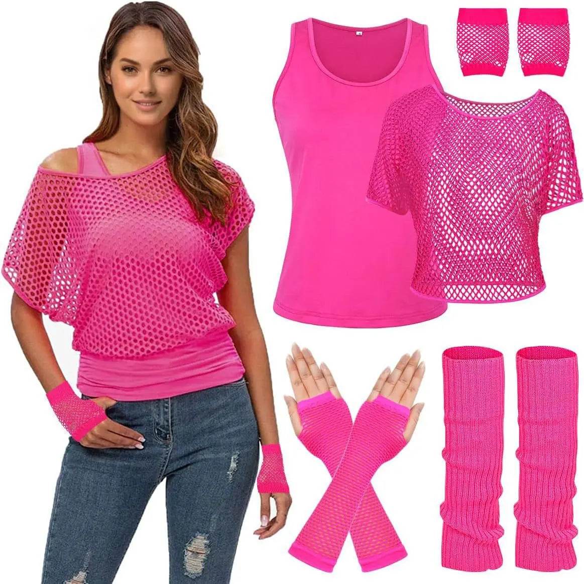1980s Top Fishnet Women T-shirt Suit 80s Costumes Cosplay Party Carnival - Ecosfun