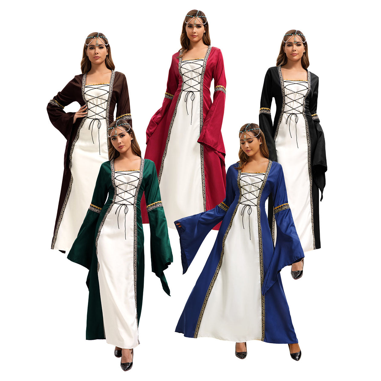Gothic Retro Medieval Court Women Dresses Robe trumpet Long Sleeve