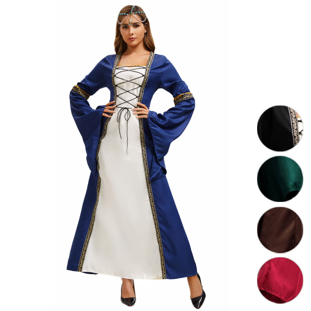 Gothic Retro Medieval Court Women Dresses Robe trumpet Long Sleeve