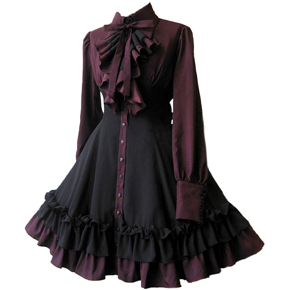 Medieval cos Renaissance gothic dress Retro bow ruffled punk cosplay skirt